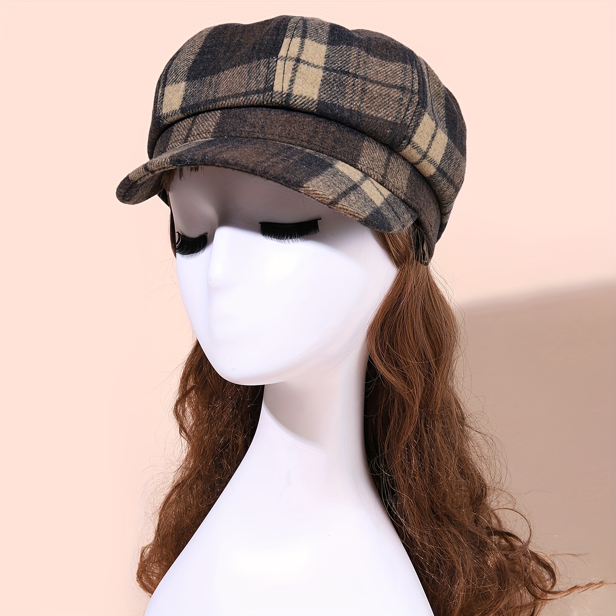 Vintage Plaid Warm Newsboy Hat Classic British Style Octagonal