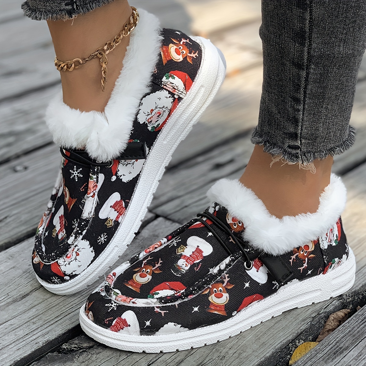 Women's Fashion Christmas Style Snow Boots, The Upper Is Decorated With  Christmas Snowman Cartoon Patterns, Plus Plush Comfort And Warmth