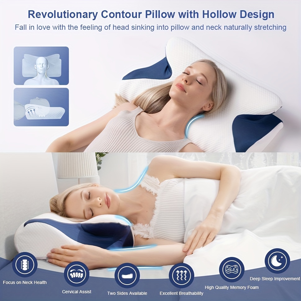 Memory Foam Pillows Neck Pillow Bed Pillow for Sleeping Ergonomic Cervical  Pillow Orthopedic Contour Pillow for Side Back Stomach Sleeper