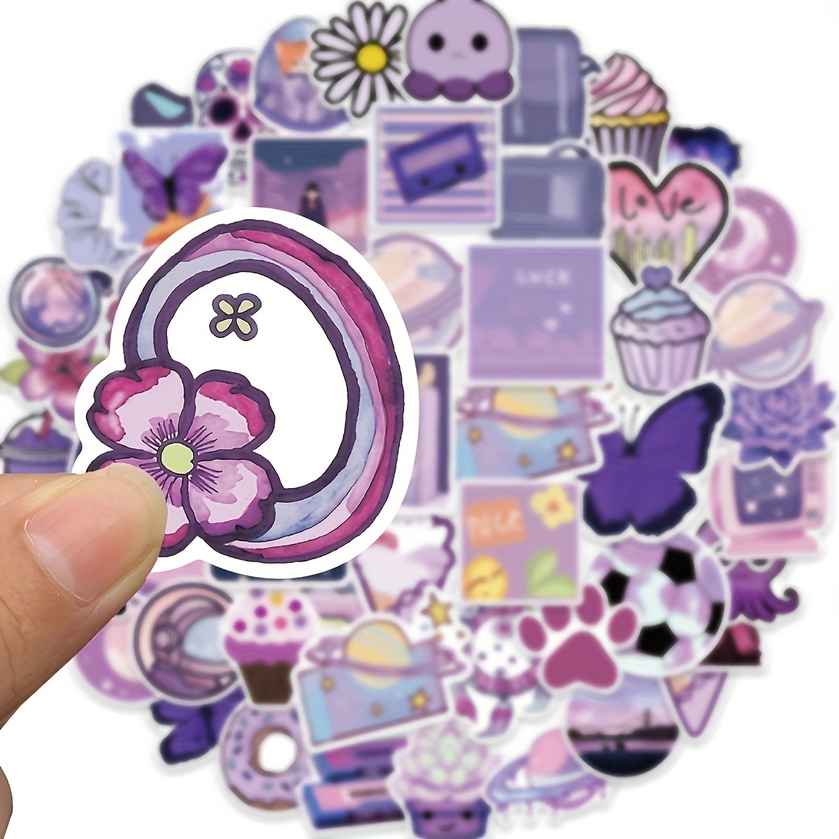 Purple Aesthetics Stickers Pack Cute Cartoon Vinyl - Temu