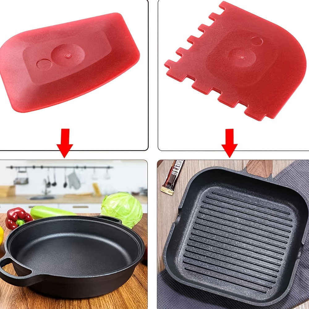2) Lodge Cast Iron Scraper Combo Set of 2 Pan and Grill Scraper Red and  Black
