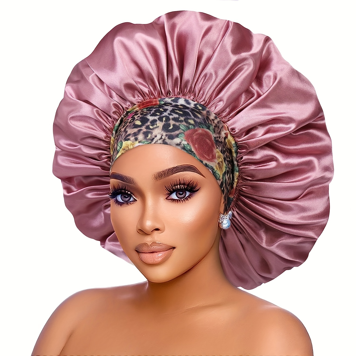 Satin Bonnet Curly Hair Sleeping Cap Floral Wide Band