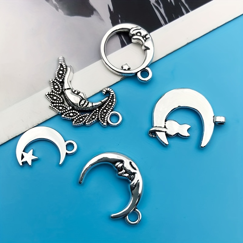 Zinc Alloy Antique Silver Moon Star Shape Charms, DIY Jewelry Making Set