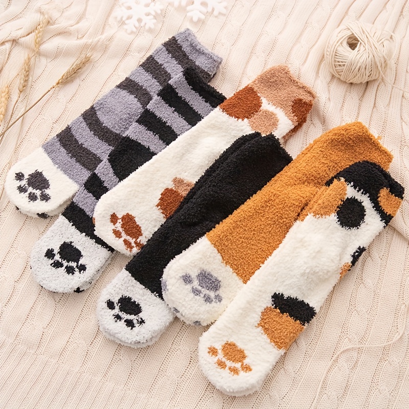 1 Pair Cute Cat Paw Thicken Thermal Soft Comfortable Warm Socks Plush Lined  Fall Winter Warm Furry Fuzzy Snow Socks, Today's Best Daily Deals