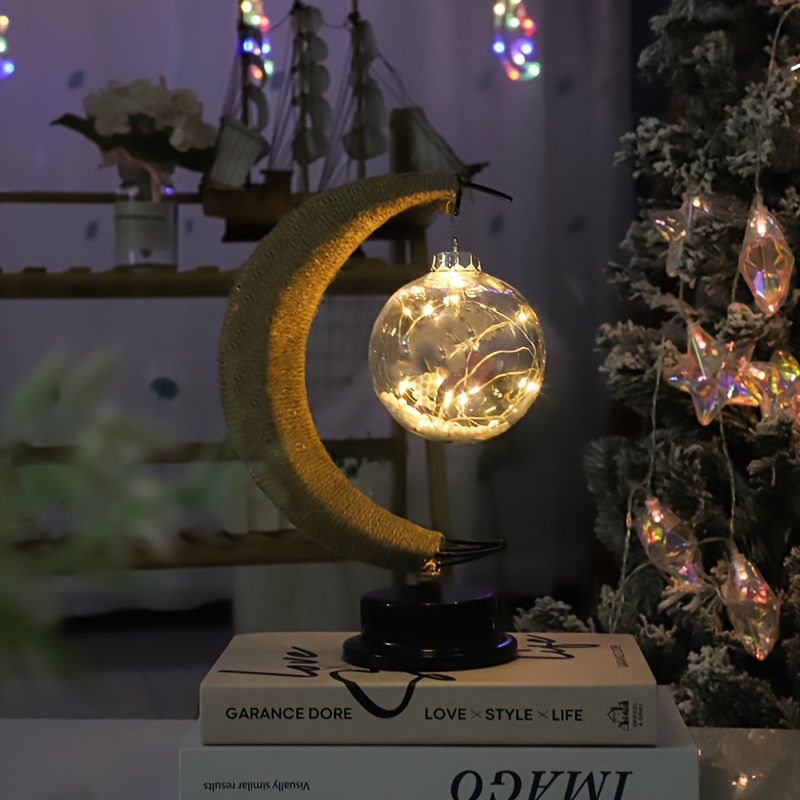 Led Ball Lamp Wrought Iron Moon Lamp Plastic And Iron Bar - Temu