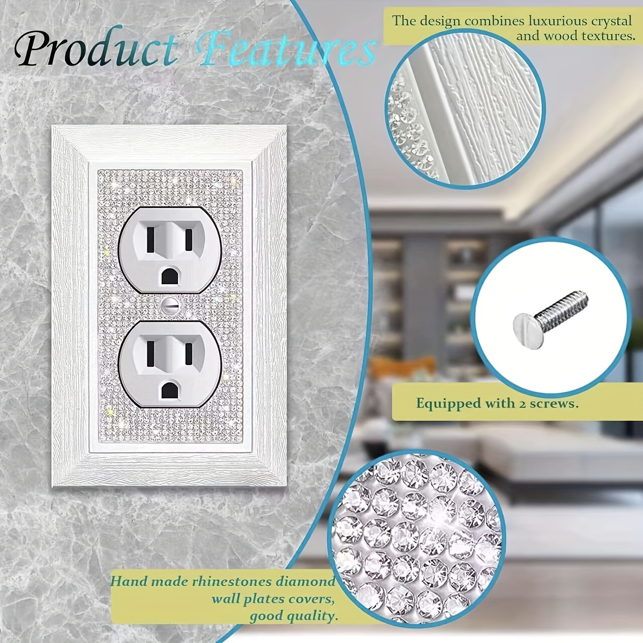 White Outlet Covers Shiny Rhinestones Toggle Light Switch - Temu Canada