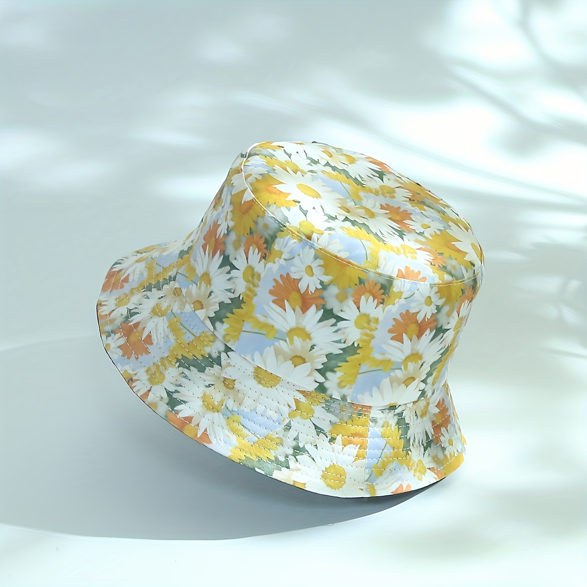 Sunflower Print Bucket Hat Reversible Sunscreen Beach Hats