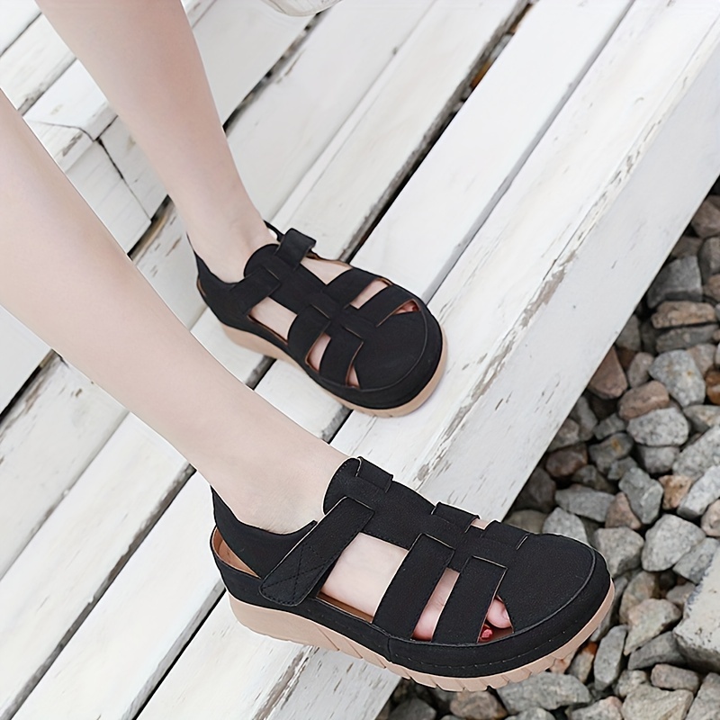 Women's Low Wedge Closed Toe Cut Sandals Solid Color Ankle - Temu