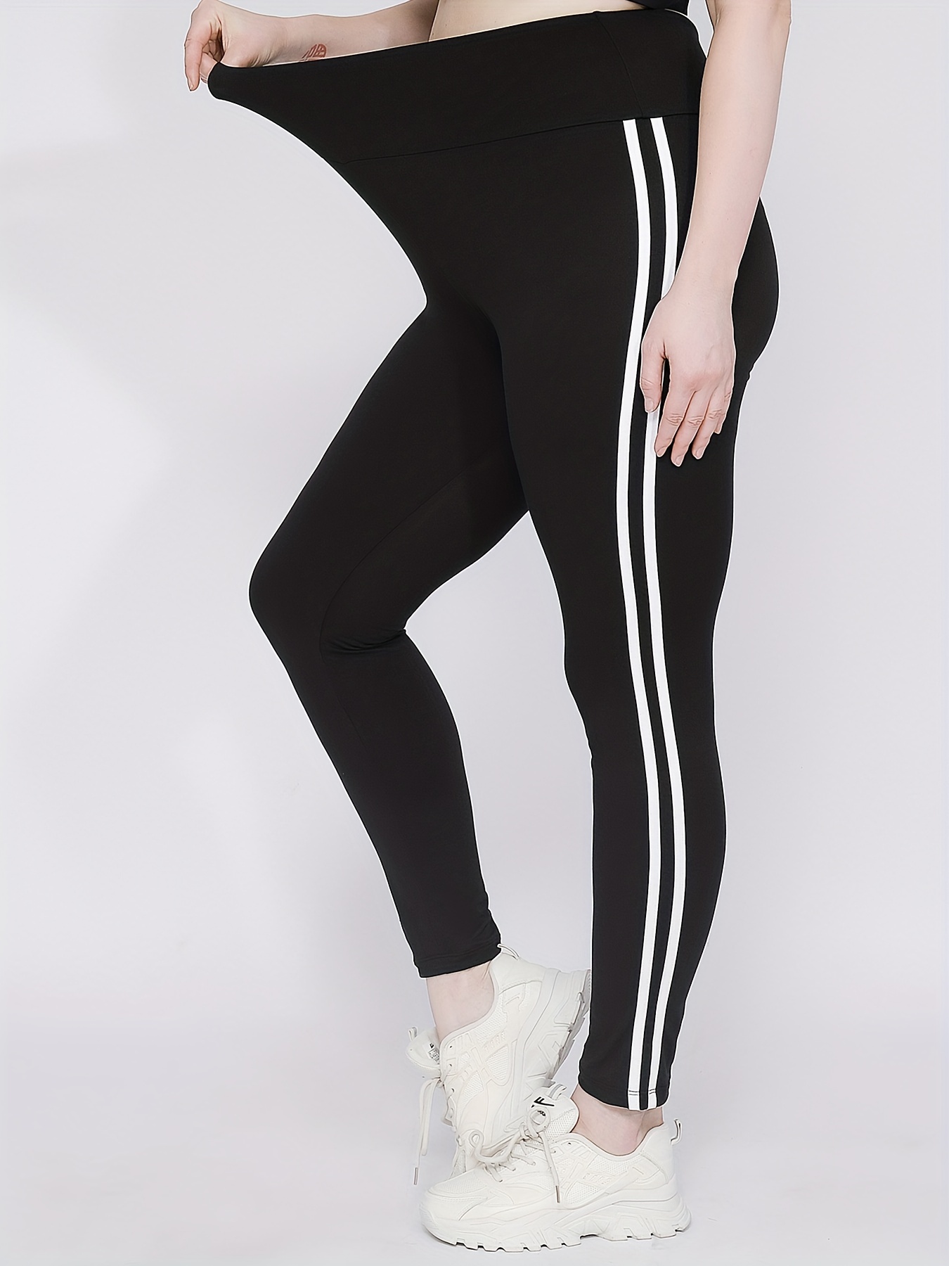 Plus High Waisted Pinstripe Leggings