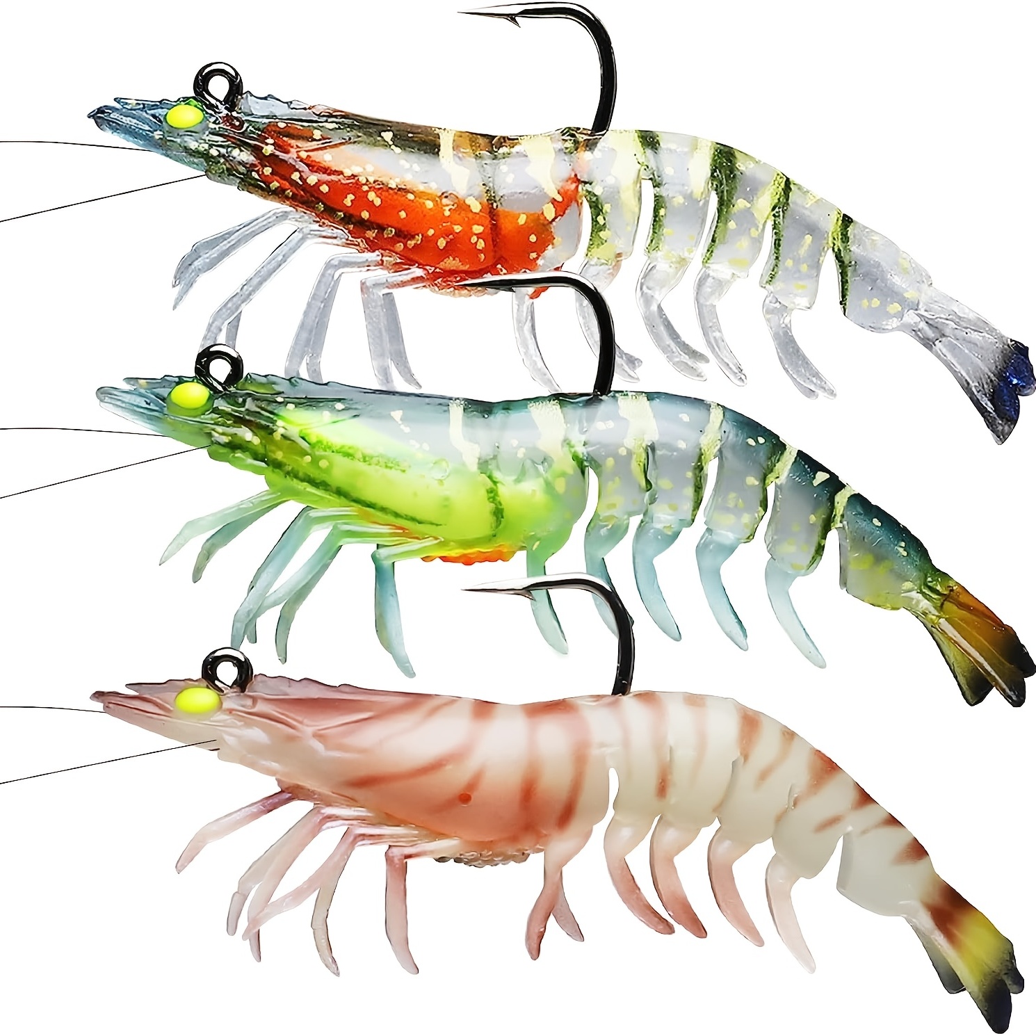 3pcs TPE Pre-Rigged Shrimp, Durable Soft Fishing Lures For Freshwater Or  Saltwater, Bass Fishing Jigs For Trout Crappie