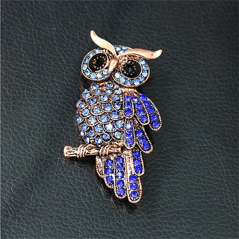 Bridal Owl Golden Brooch Pin Vintage Blue Rhinestone Wedding Brooches Clothing Badge Pin,$2.49,Temu