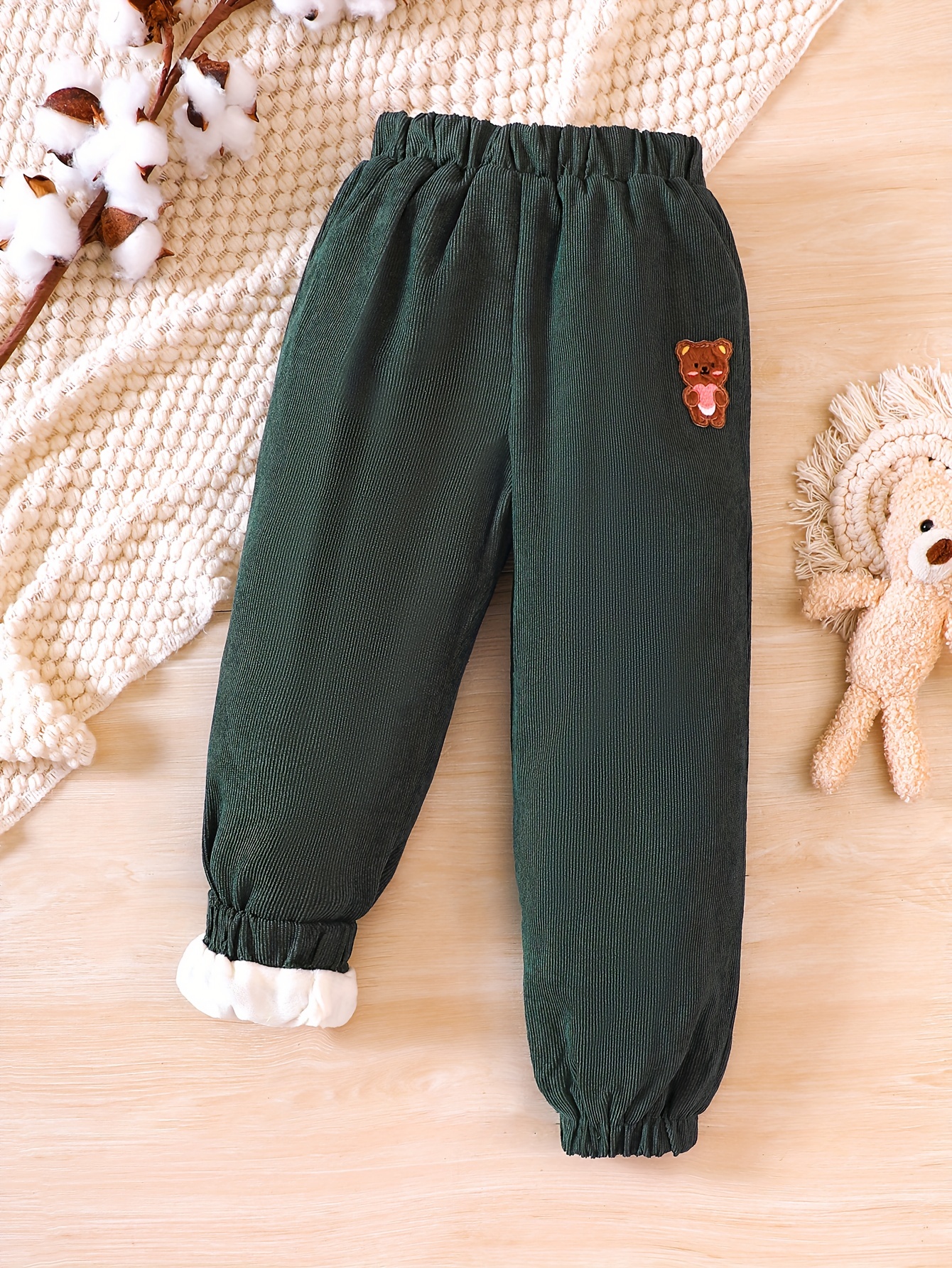 Toddler Girls Fleece Lined Corduroy Jogger Pants Cute Bear - Temu