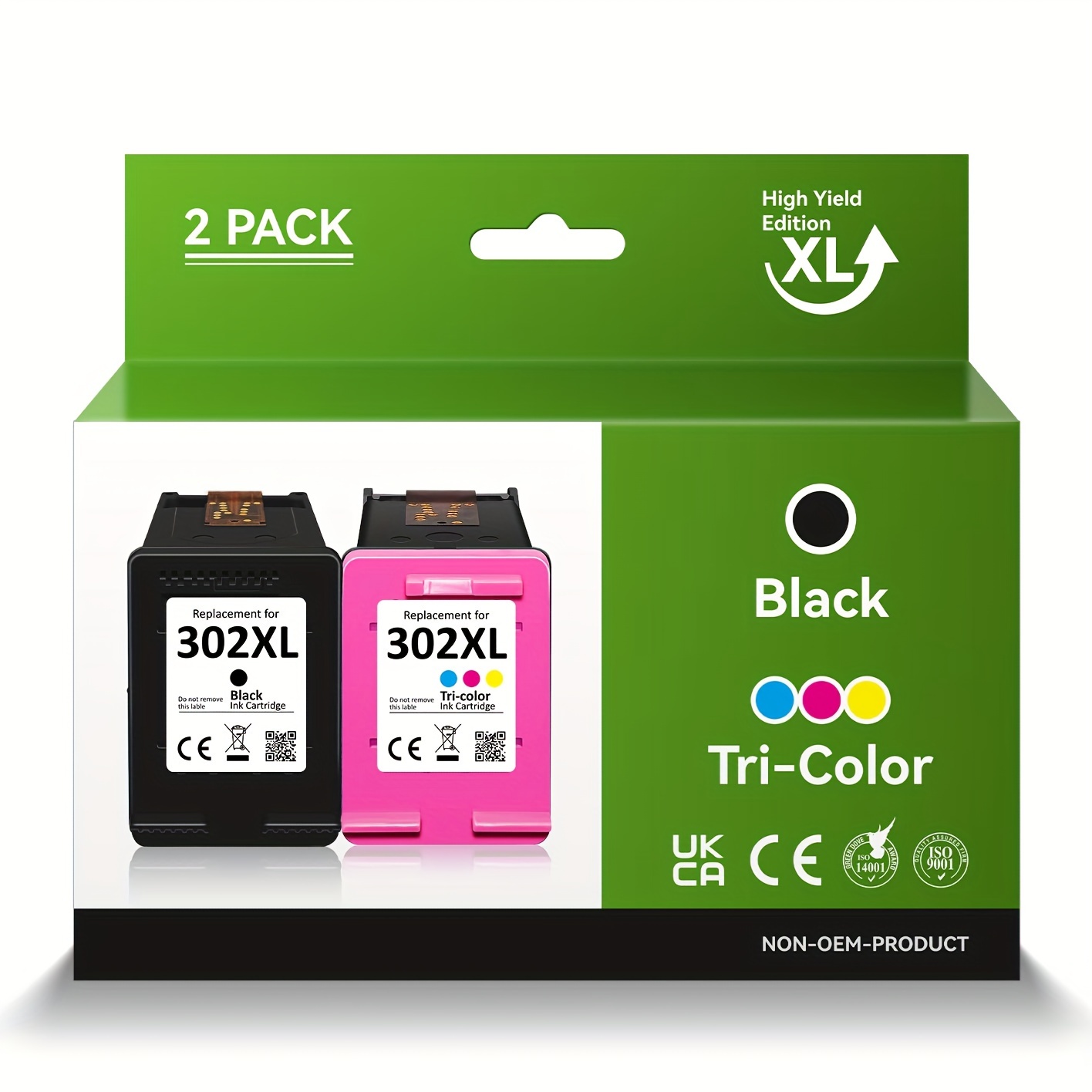 HP 302XL Black Recycled Ink Cartridge Twin Pack