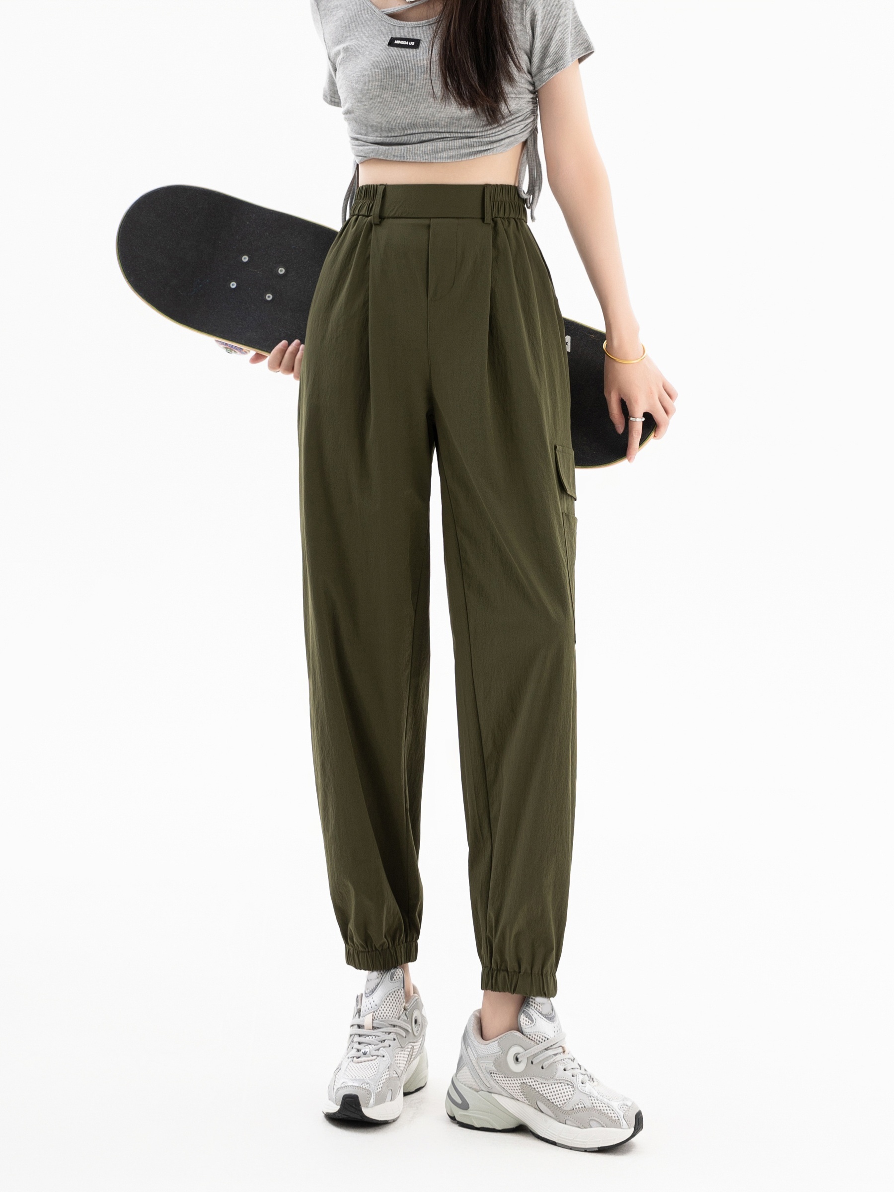 Solid High Waist Flap Pocket Cargo Trousers  Cargo pants women outfit, Cargo  pants outfit, Green cargo pants
