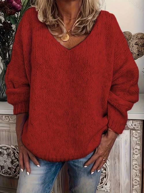 solid color v neck sweater loose fit relaxed top multiple styles id 945508220