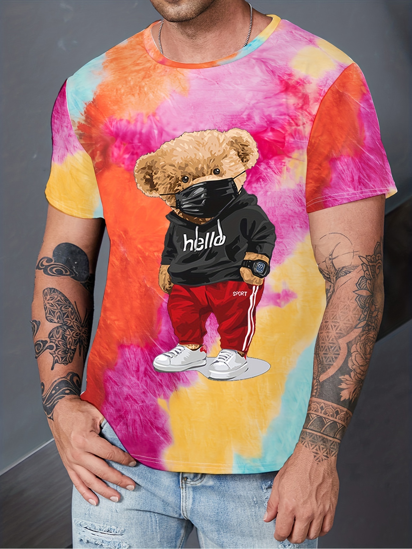 Funny Teddy Bear Basketball Cute Cartoon Print Men's Top, Casual Slightly  Stretch Short Sleeve Crew Neck T-shirt, Men's Tee For Summer - Temu United  Arab Emirates