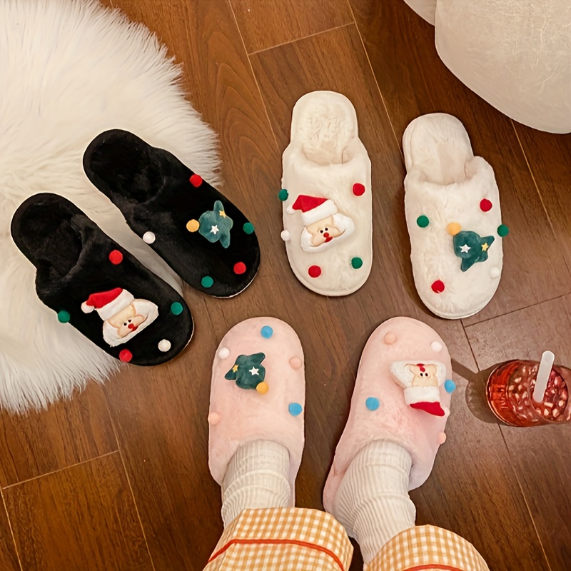 Cute Christmas Cartoon Decor Fuzzy Slippers Winter Soft Sole - Temu