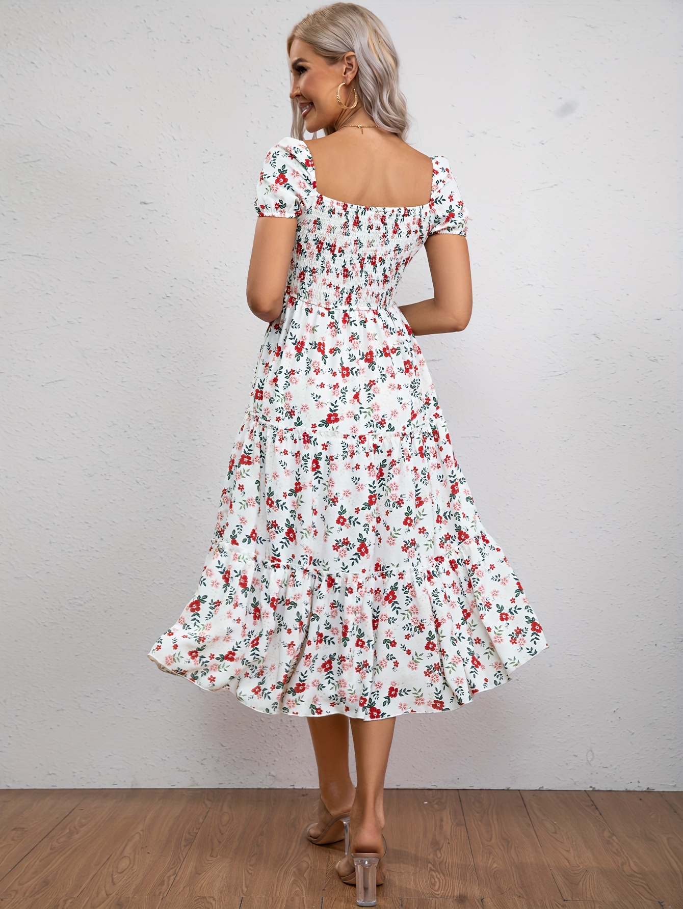 floral pattern dress elegant short sleeve dress for spring summer womens clothing