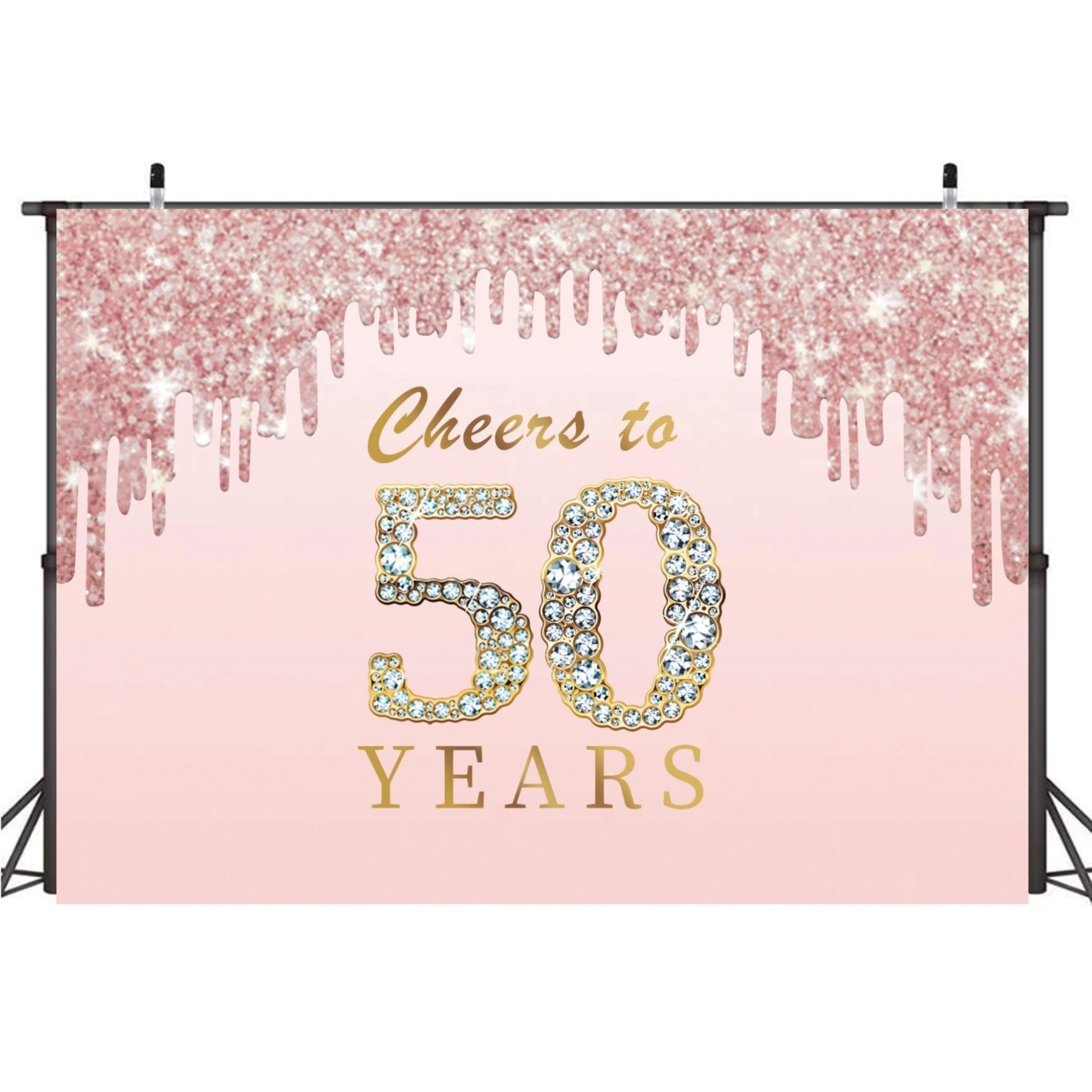 Happy 50th Birthday Decorations for Women, Cheers to 50 Years Backdrop  Banner, Rose Gold 50th Birthday Party Yard Banner, 50th Wedding Anniversary
