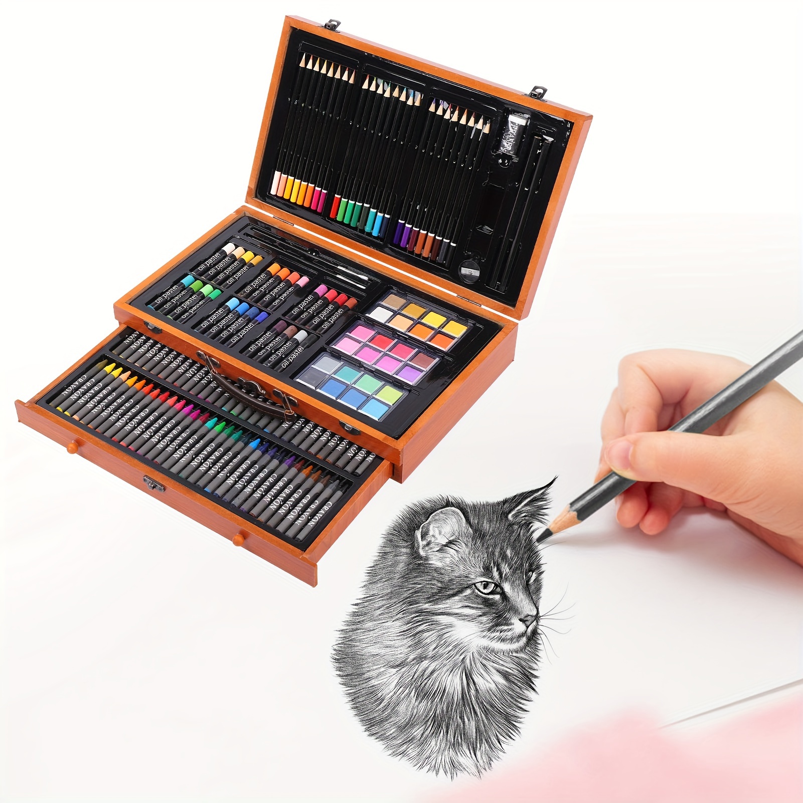 145PCS Set de Arte Profesional,Kit de Dibujo,Kit de Arte Profesional  Plegable,Incluye Crayones, Acuarelas Y LáPices De Colores Nuevas  Herramientas de