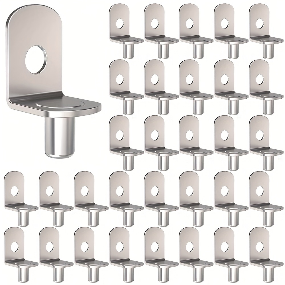 aosdanting Shelf Pegs Pins 50pcs L-Shaped Clips Polished Nickel for Kitchen & Bookcase Shelf Bracket Pegs with Hole Support Pegs