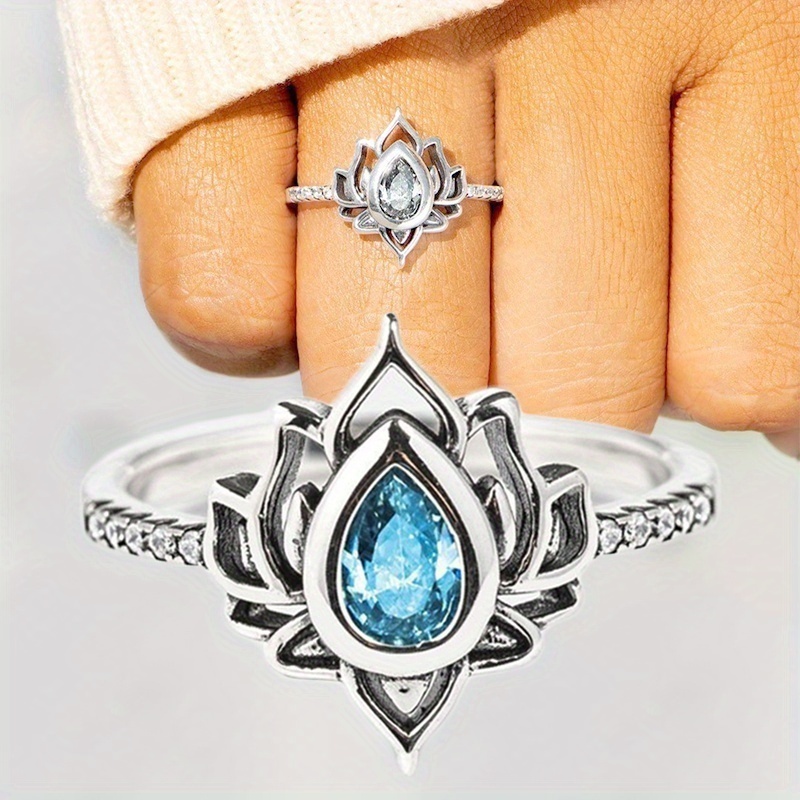 Boho Style Silver Plated Lotus Shape Promise Ring