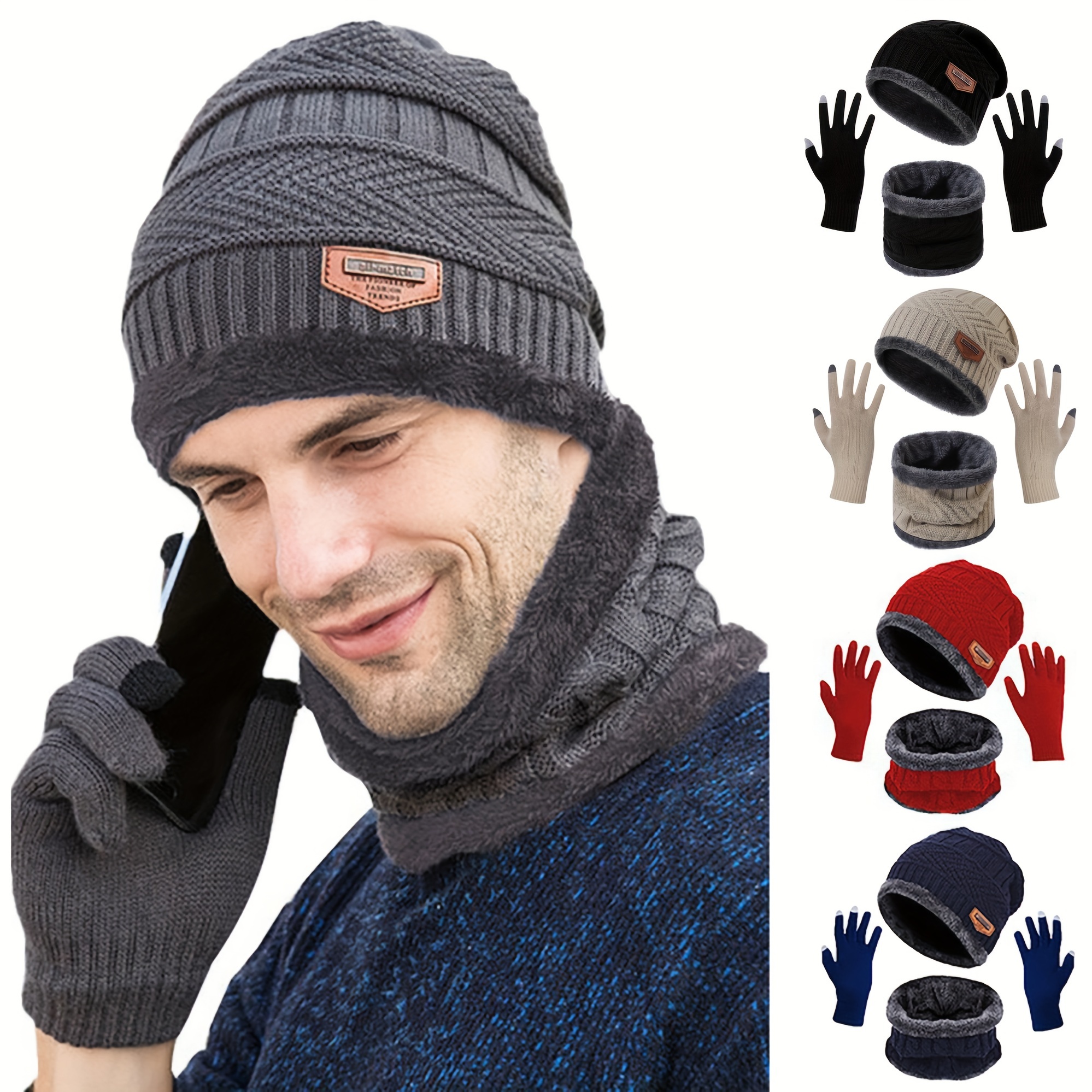 Ensemble de gants chapeau tricoté épais femmes hiver écran tactile chaud  femm