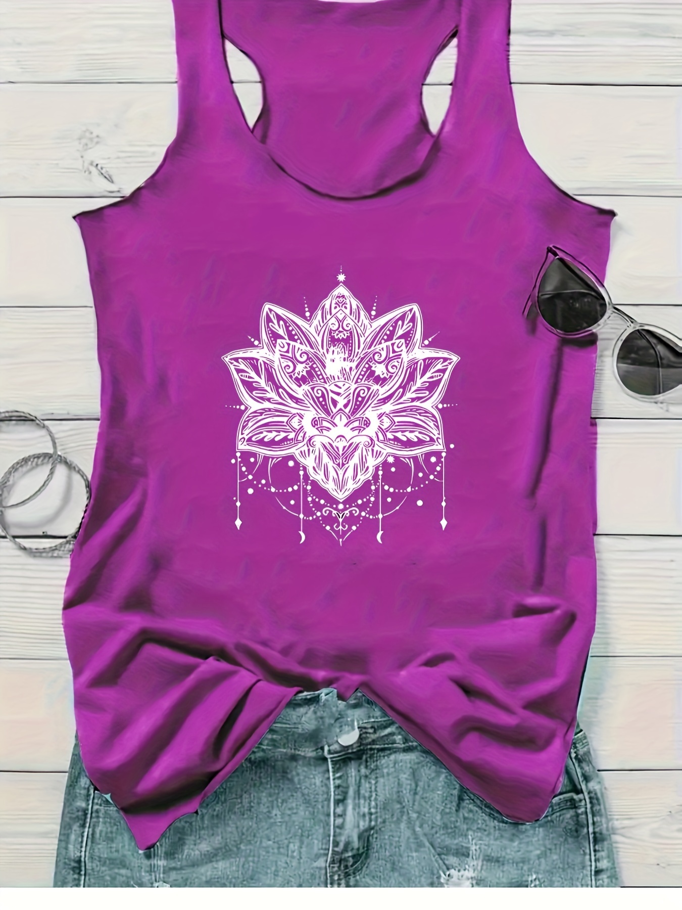 Lotus Graphic Casual Sports Tank Top Crew Neck Sleeveless - Temu