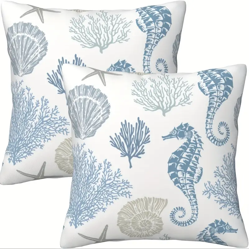 Coastal Style White and Blue Pillow Cover, Beach Ocean Decor