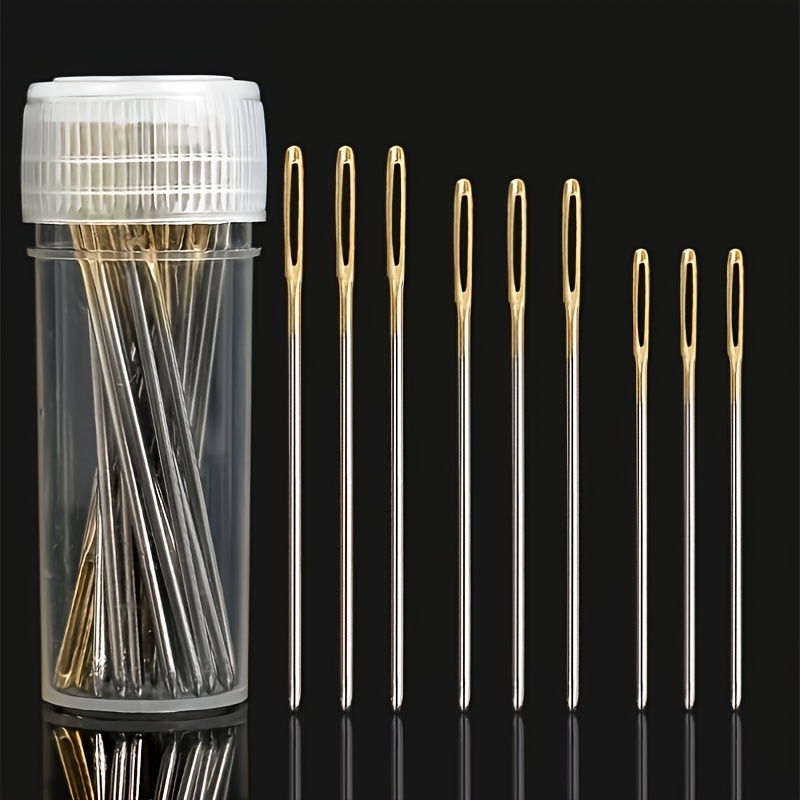 90pcs Cross Stitch Needles +2 Needle Threader Golden Color Large Eyes Cross  Stitch DIY Embroidery Hand Needles Sewing Needles in Transparent Box Size  22 24 26 22+24+26