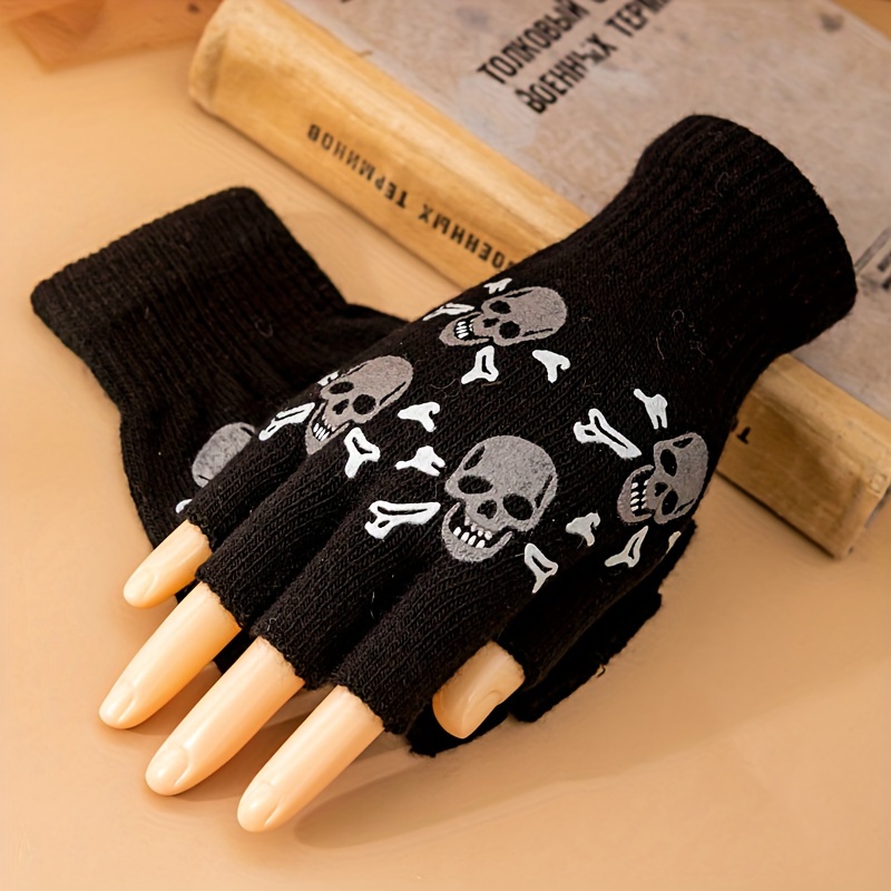 

1pair Exquisite Halloween Skull Pattern Gloves Fingerless Gloves, 3 Styles Available Thin Gloves For Boys Girls School Outdoor Supplies, Cosplay Props