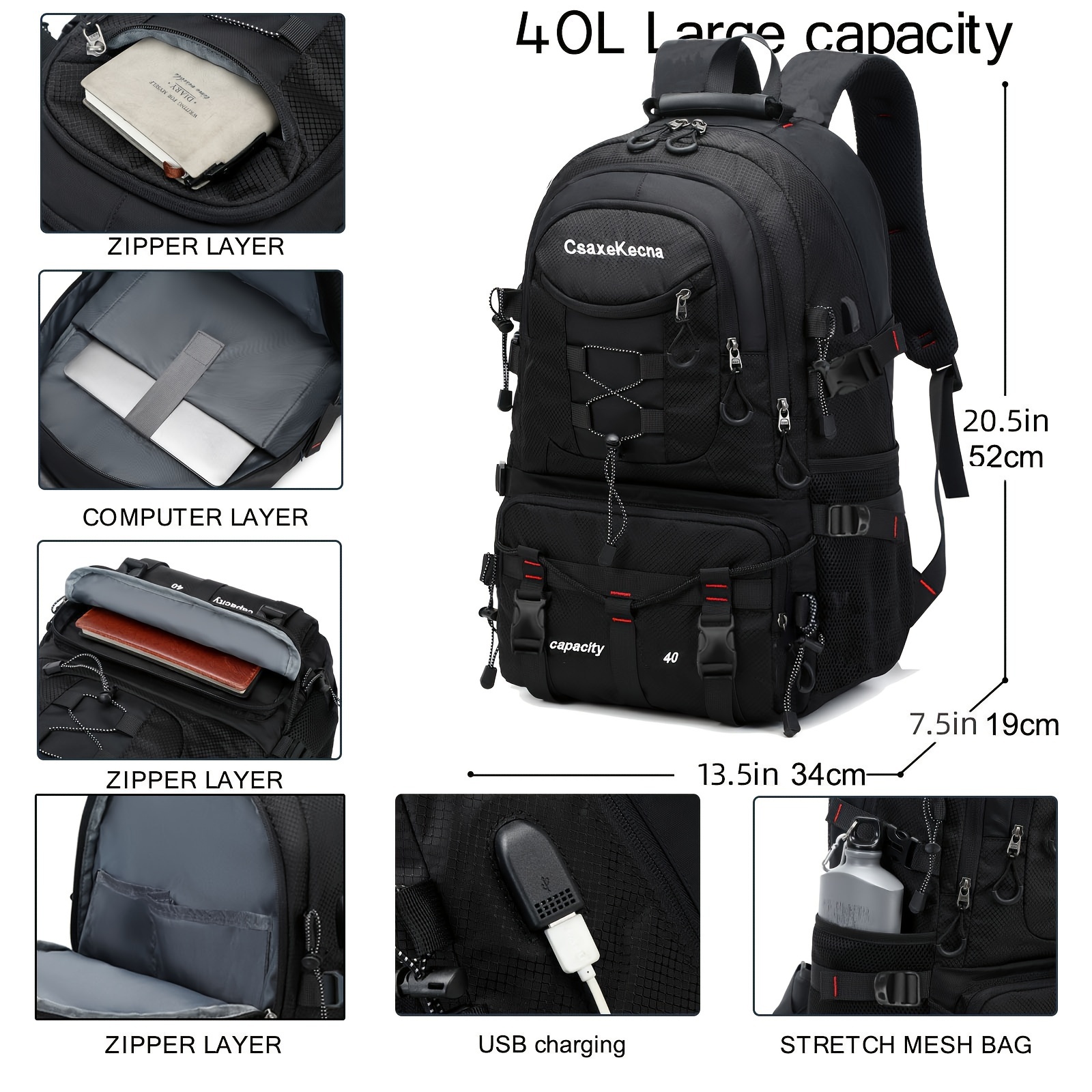 Mochila Maleta para Viaje Outdoor 40L USB Hiking turismo GENERICO