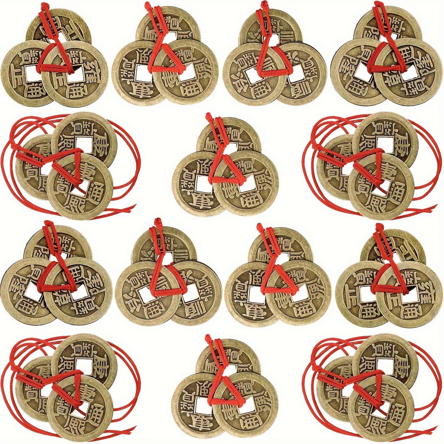 

15pcs Chinese Fortune Coins Feng Shui Coins I Ching Coins Good Luck Coins Traditional Brass New Year Coins With Red String For Wealth And Success, 5 Styles, Home Decor, Scene Decor, Theme Party Decor