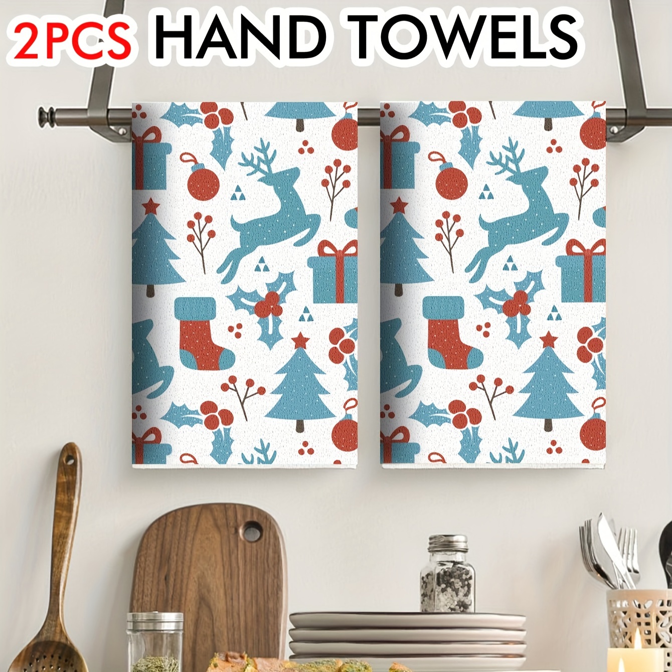 Christmas Pattern Dish Towels, Soft Absorbent Fingertip Towel