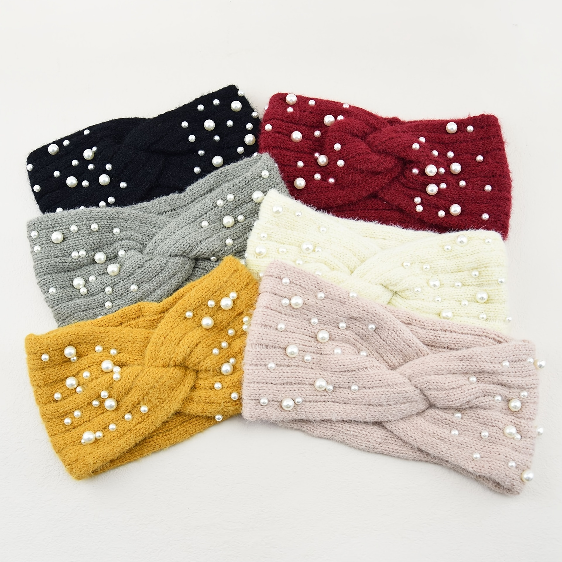 Hair Band Faux Pearl Womens Knitted Headband Wide Headband - Temu