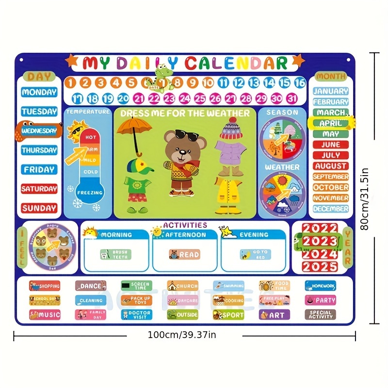 Calendario per bambini e tabella meteorologica come materiale