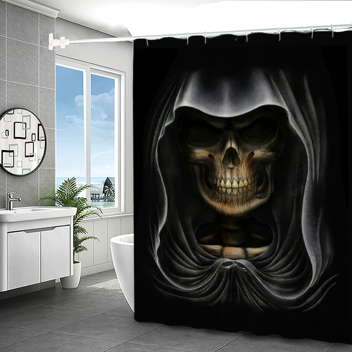 1pc * Shower Curtain Black Horror Waterproof Fabric Shower Curtain 70×70  Inch