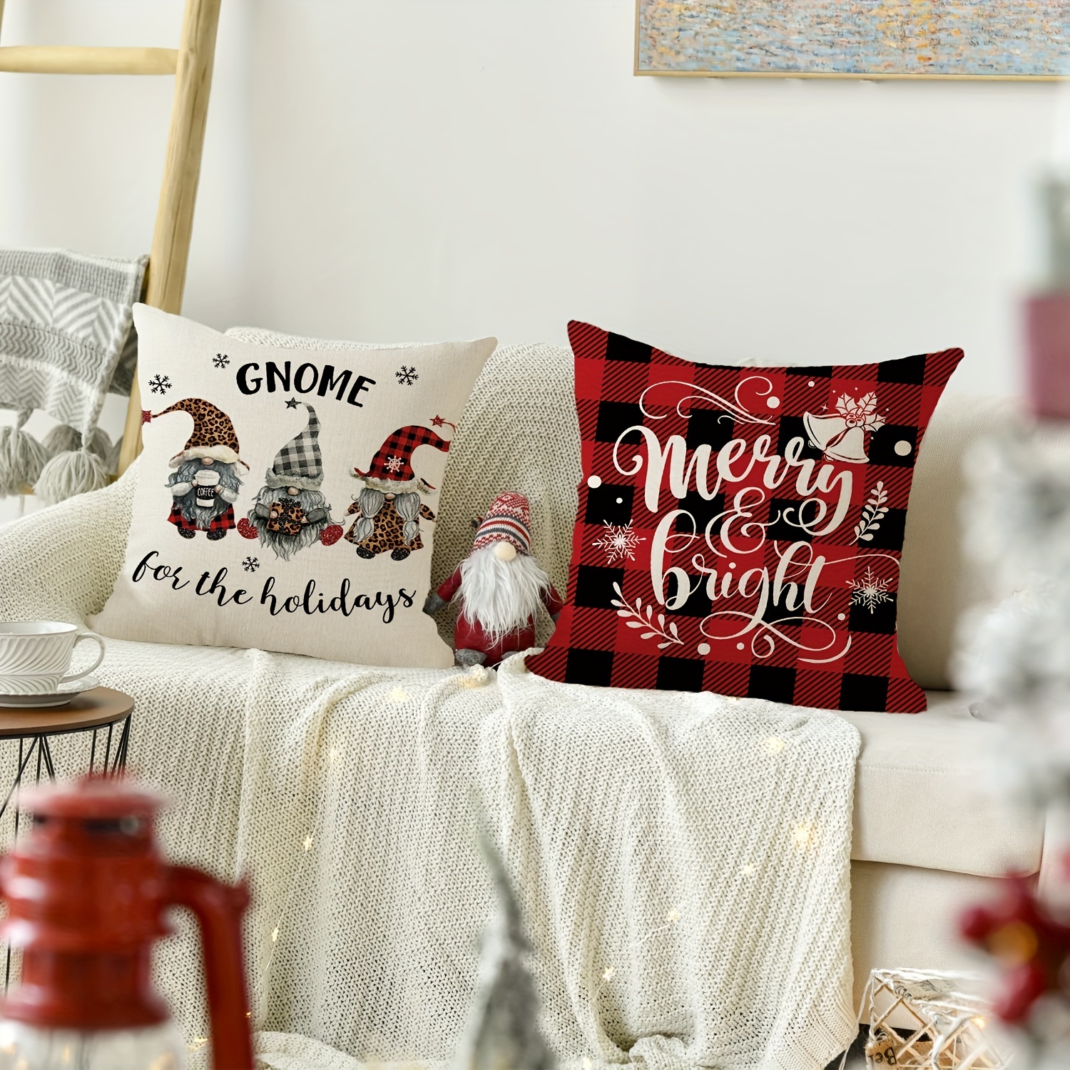 Christmas Throw Pillow Covers - Black Red Plaid Farmhouse Linen Pillow  Cushion Covers For Sofa Sofa Bed Home Outdoor Car - (pillow Insert Not  Included) - Temu