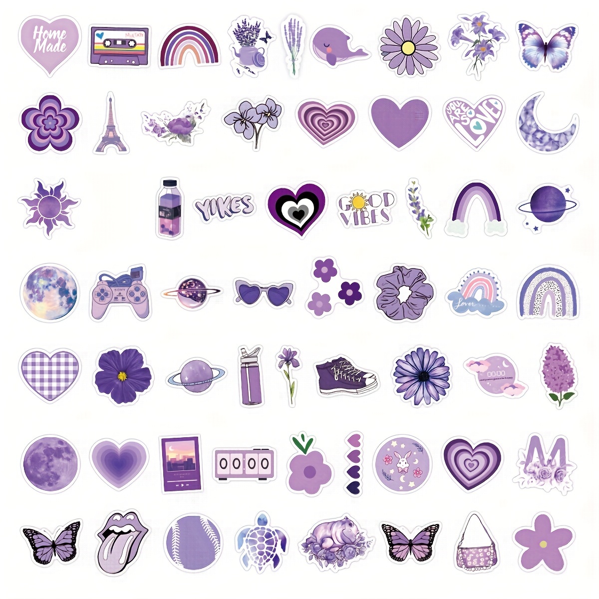 Kawaii Purple Stickers For Water Bottles Cute Vsco Aesthetic - Temu