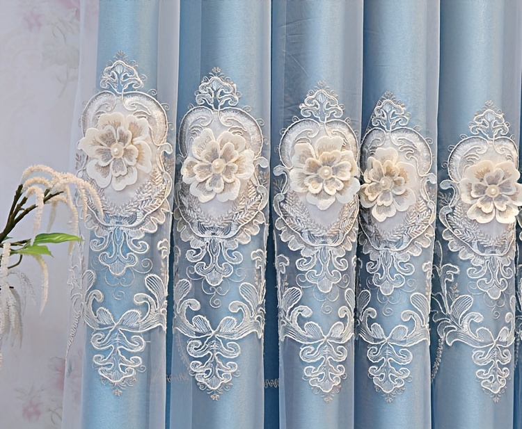 2 panels european romantic flowers embossed jacquard double layer blackout curtain for living room bedroom home decor grommet top window curtains details 9