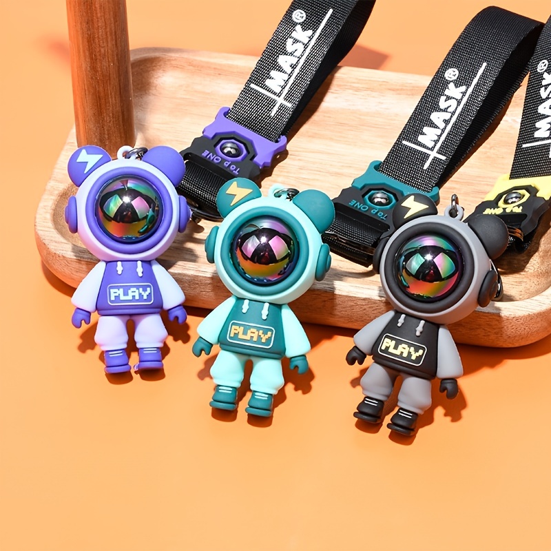 Original Creative Cool Lightning Bear astronaut Keychain Female Car Doll  Key Chain Wrist Rope Keyring Bag Charm Accessories Gift