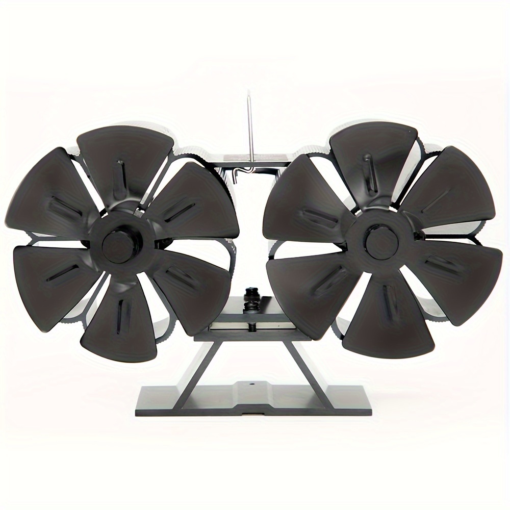 12-Blade Dual Head Heat Powered Wood Stove Fan Fireplace W