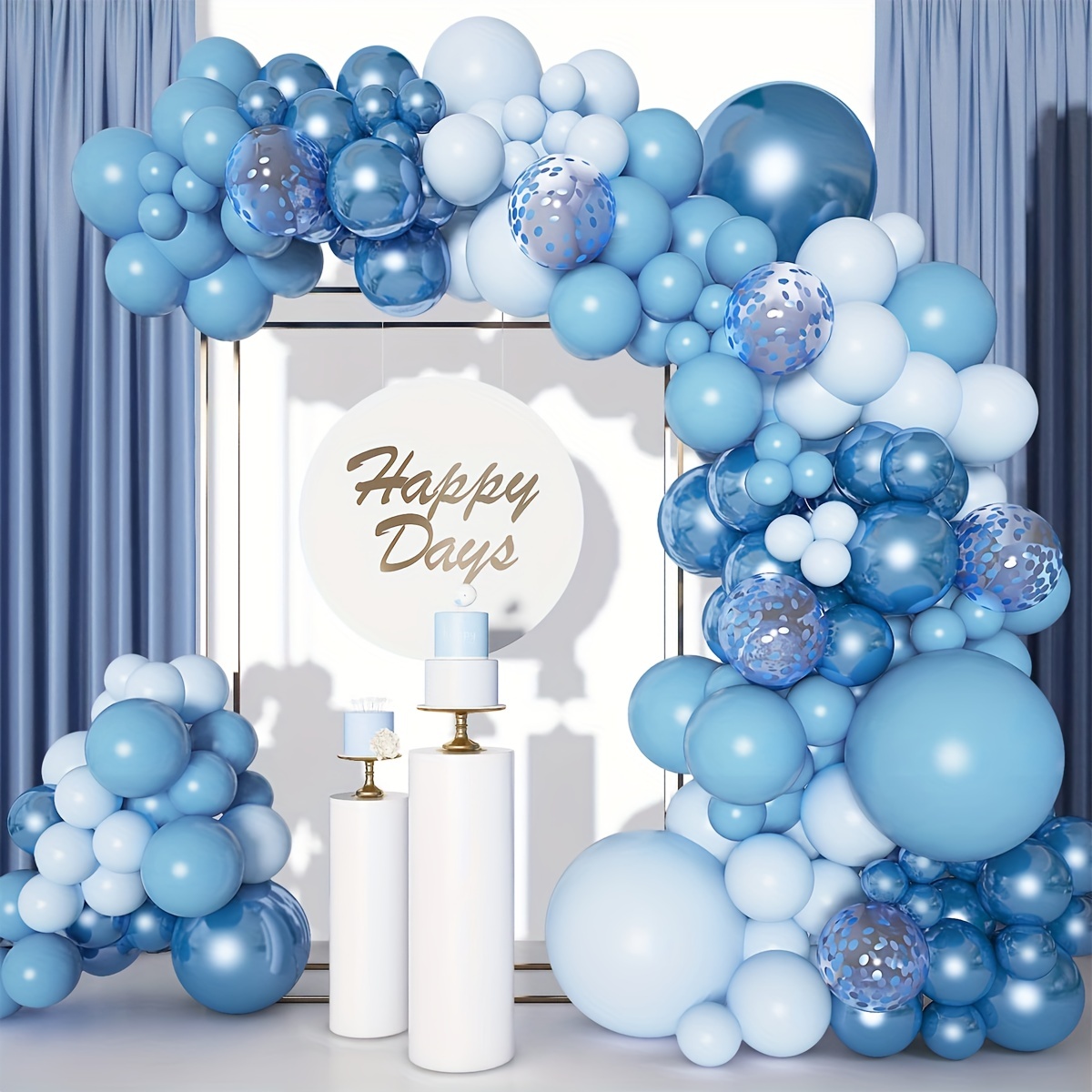 

Kit d'arche de guirlande de ballons bleus, 104 pièces, parfait pour les décorations d'anniversaire, de remise de diplôme et de fête de mariage