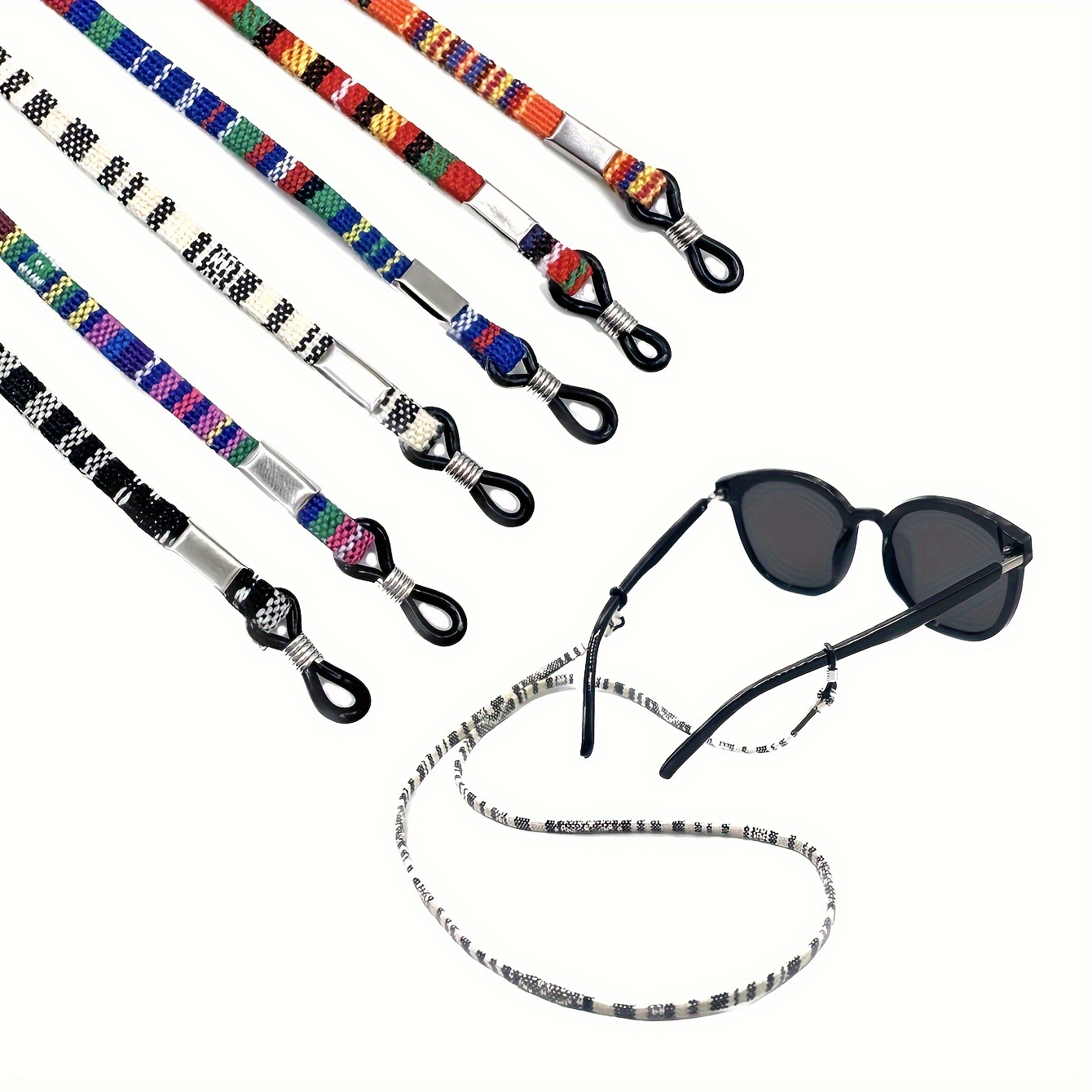 

6pcs Boho Glasses Strap Holder Anti Slip Glasses Cord Rope, Color Block Sports Sunglasses Chain Lanyard Mask Face Covering Retainer Women Men