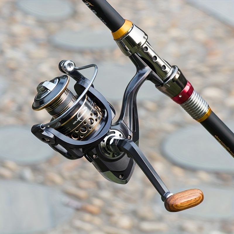 Full Metal Fishing Reel، Spinning Reel مع مقبض خشبي لصيد المياه المالحة والعذبة، مناسب لقضيب الدوران