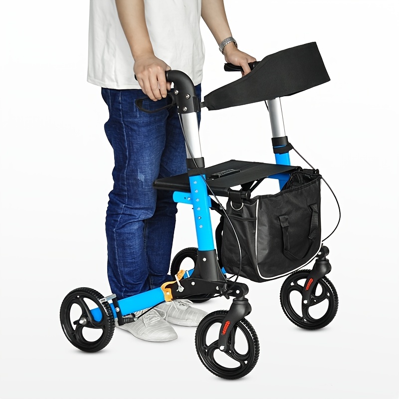 Four-Wheel Aluminum Alloy Mobility Walker, Portable Folding Hand Truck for the Elderly and Disabled, with Seating Option