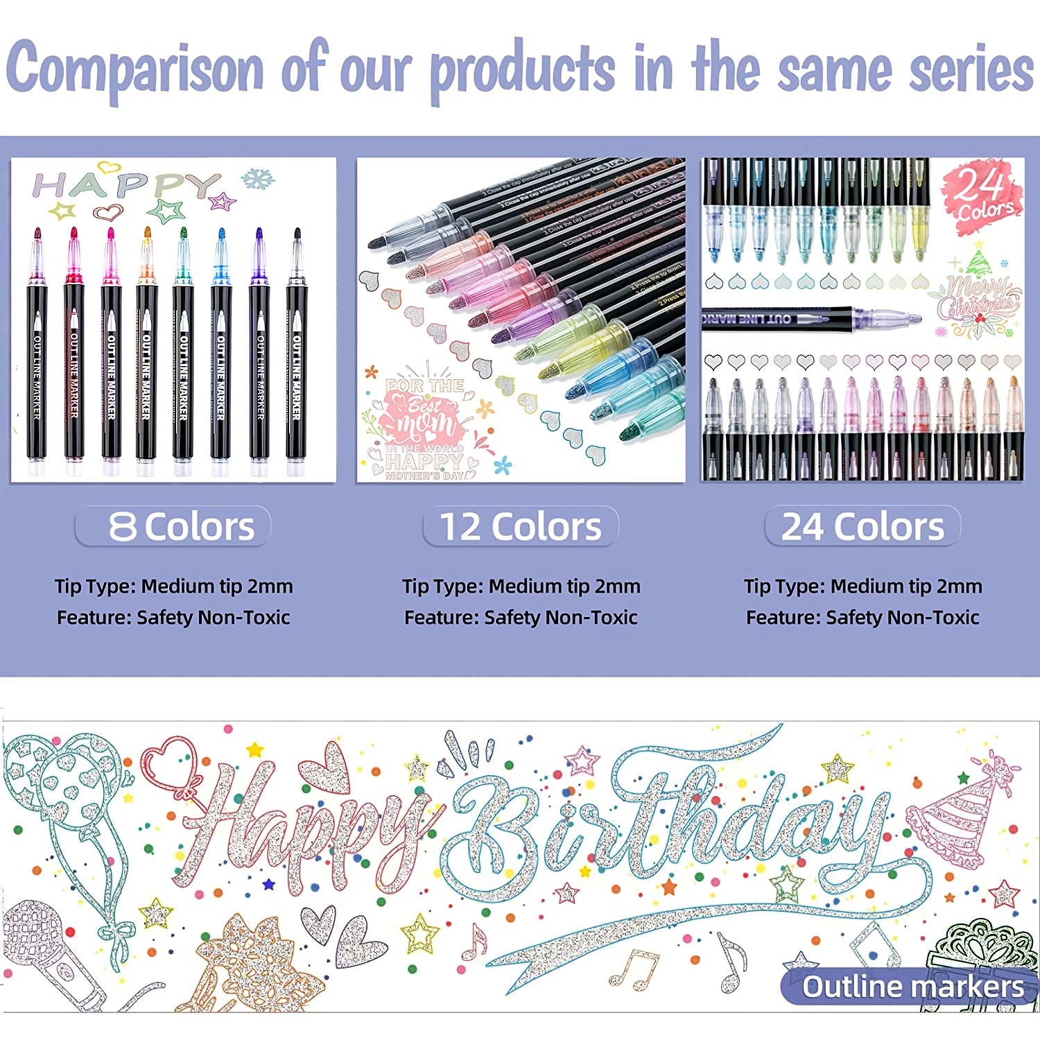 JumpOff Jo - Premium Set 12 Assorted Colors Metallic Double Line Outline  Pens - Art Markers for Adults & Kids, Perfect for Scrapbooks, DIY Art  Crafts