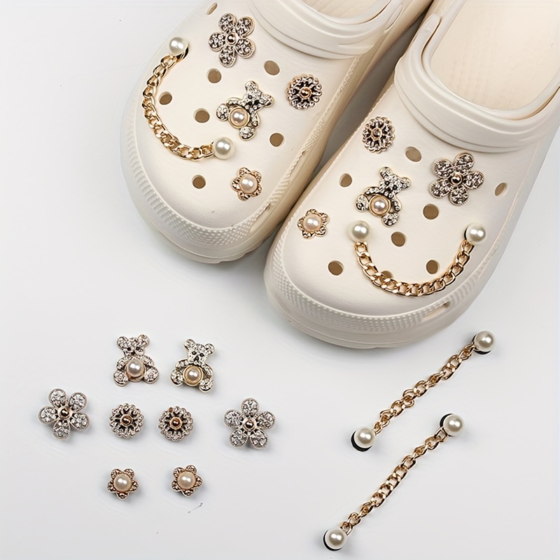 Bling Shoe Charms for Women Girls,Golden Bling Croc Charms for Sandals,Diamond Bling Chain Charms Cute Designer Shoe Accessories Decoration Birthday