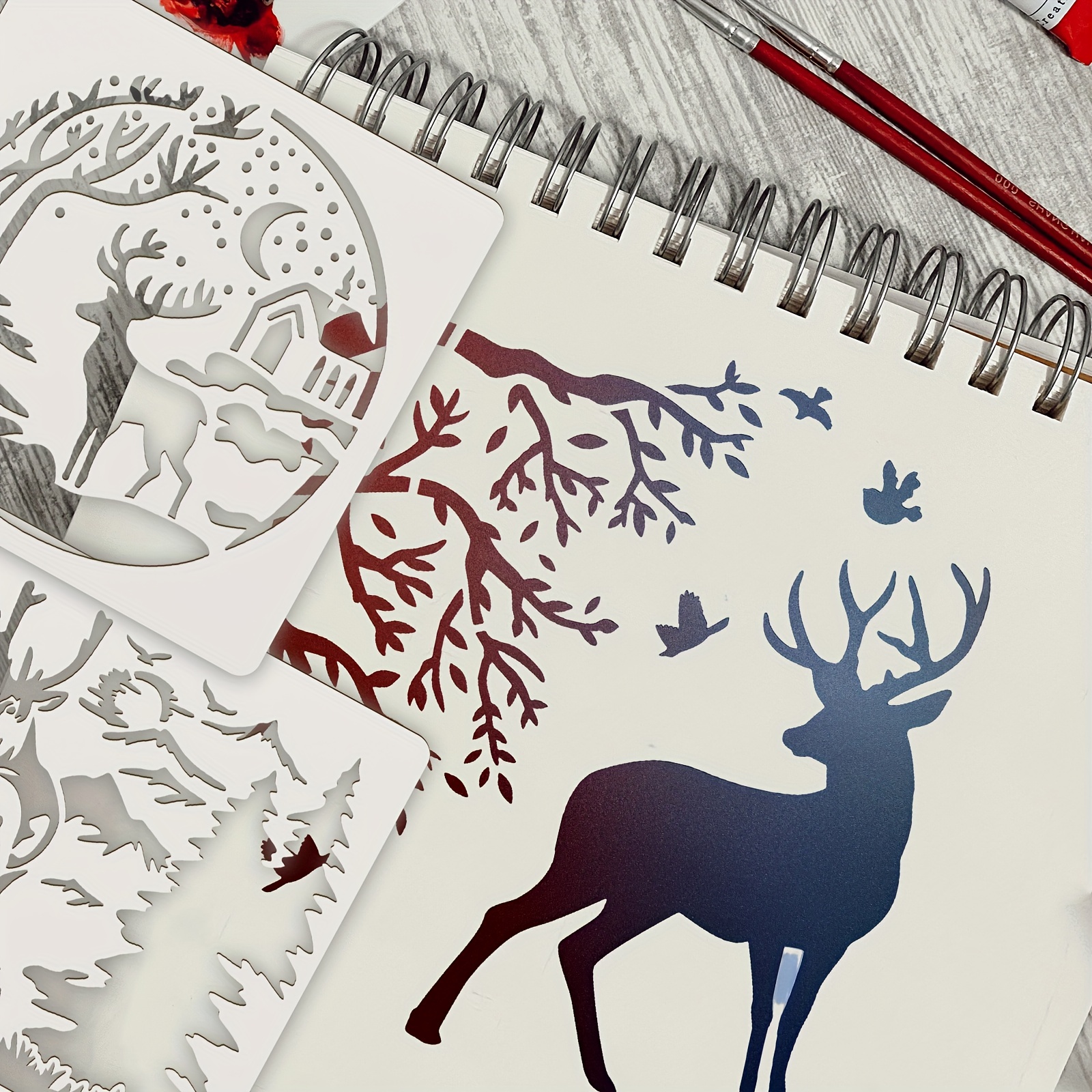 12pcs Christmas Deer Pattern Template Stencils Template Paint Deer Painting  Stencil, Forest Wildlife Theme Painting Supplies, Decorative Forest Deer H