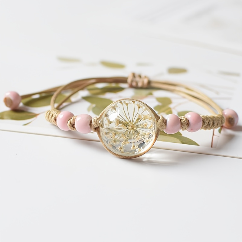 Image of 1pc Gypsophila Dried Flower Specimen Bracelet Couple Best Friend Gift Suitable For Daily And Party Wear